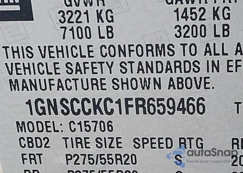 2015 Chevrolet Tahoe C1500 Ltz from USA, damaged, VIN 1GNSCCKC1FR659466
